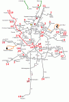 Linje 19's linjeføring fra engang midt i 1990'erne og frem til 2010.