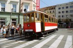 17.07.2003: Historisk motorvogn nr. 104 på Hurbanovo námestie for enden af Opchodná. Vognen er bygget af Ganz i Budapest i 1910 og fremstår smukt restaureret.