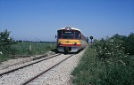 Juli 1986: Y-tog på nye spor på vej mod Rødvig mellem Klippinge og St. Heddinge (ved det nedlagte Råby trinbræt).
