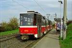 Oktober 2000: Tatra T6A5 vogntog med nr. 8750 ved stoppestedet Krejcárek.