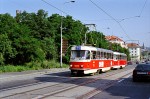 Juli 2001: Tatra T3 vogntog med nr. 6825 i gaden Svatovítská ikke langt fra Vítězné náměstí. Vognen er siden udgået af driften.