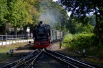 28.08.2013: Tog med damplokomotiv 99 1781-6 i spidsen ankommer til Kleinbahnhof Binz fra Göhren.
