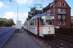 21.09.1991: Vogntog bestående af Gotha G4-61 ledvogn nr. 724 fra 1964 samt Gotha bivogn på Hamburger Straße ved RSAG's remise. Nr. 724 blev skrottet i 1996.