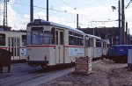 21.09.1991: Vogntog bestående af LOWA ET54 motorvogn fra 1955 samt to Gotha B2-64 bivogne fra 1964 i vendesløjfen ved RSAG's remise. Bivogn nr. 905 blev skrottet i 1995.