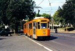 Uge 42 1994: TAS ledvogn nr. 7107 (tidligere STEFER ledvogn) i Via delle Belle Arti på Piazza Thorwaldsen på vej mod Piazza dei Gerani.